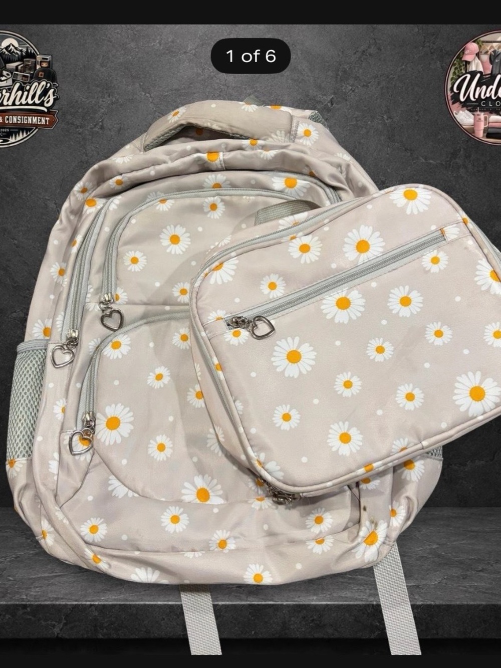 Daisy Print Beige Backpack with Matching lunch box